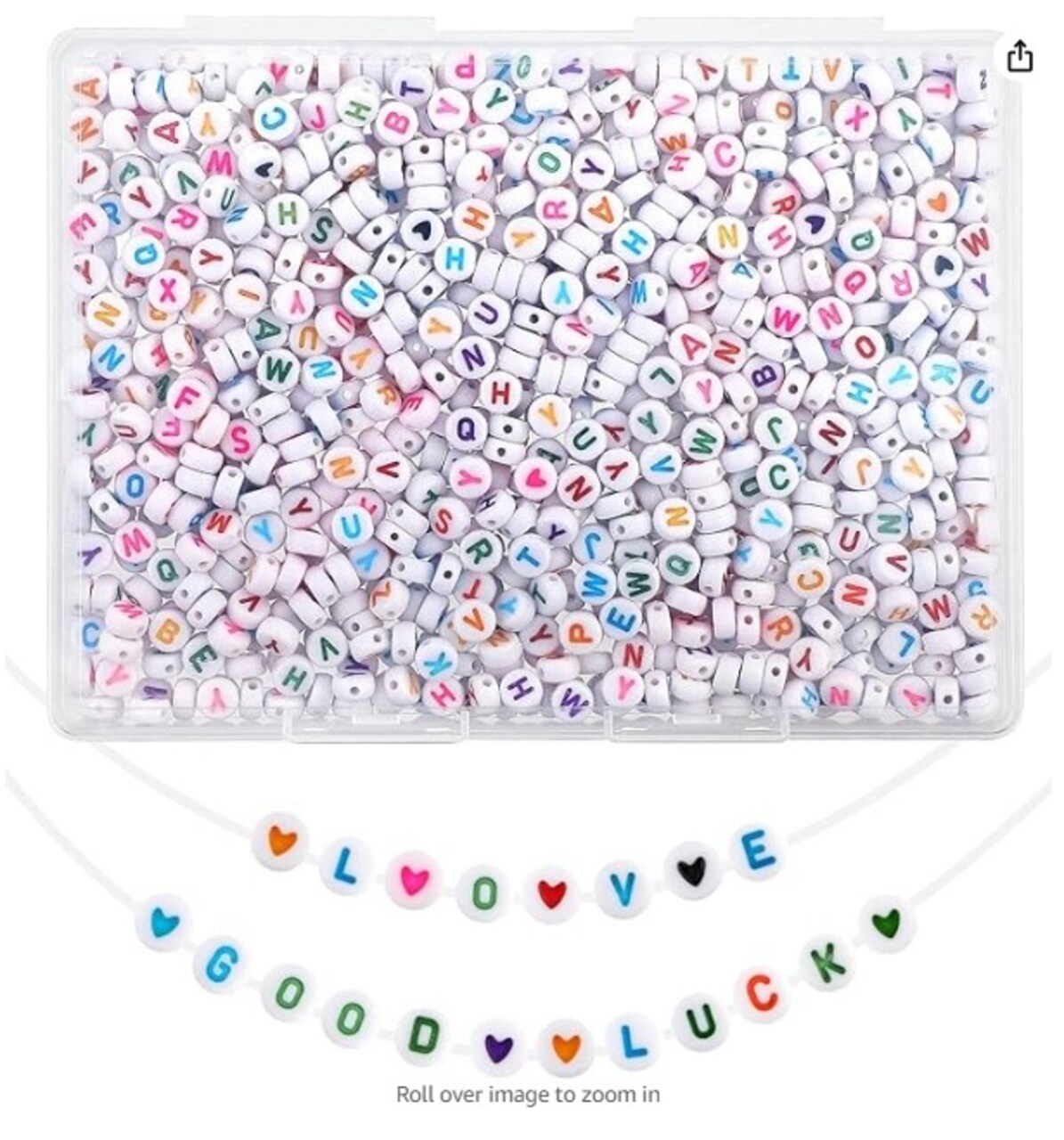 Heasy 820 Pieces Small Letter Beads for Bracelets, Friendship Bracelet Letter Beads Kit, White Colorful Alphabet Bracelet Beads Heart for Jewelry